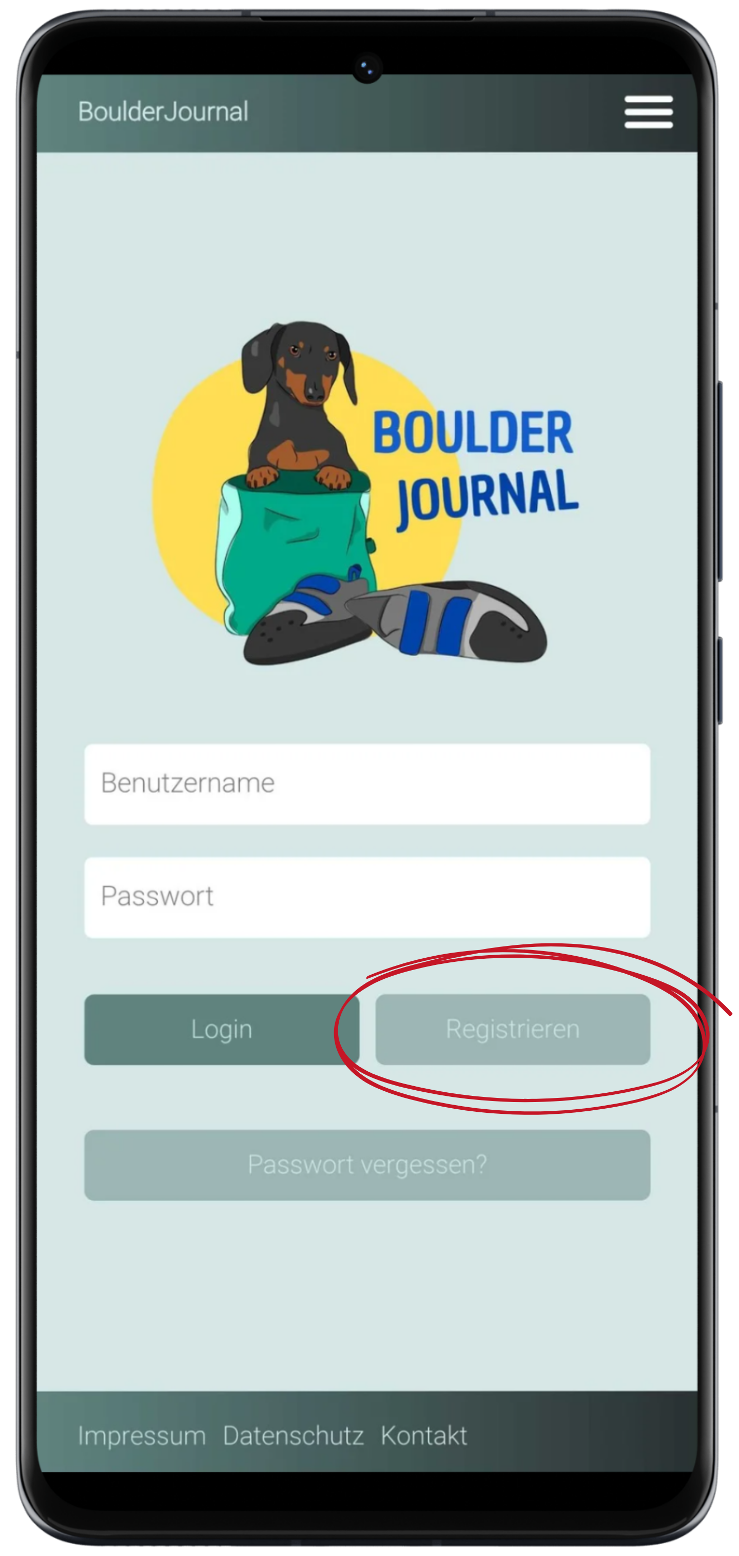 Login-Screen von Boulderjournal